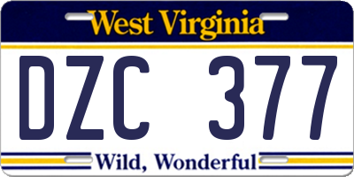 WV license plate DZC377