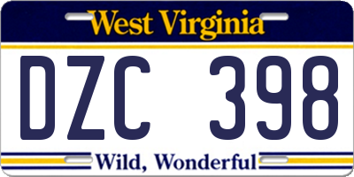 WV license plate DZC398