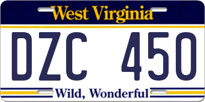 WV license plate DZC450