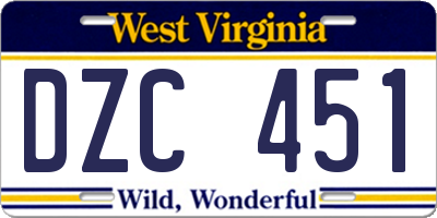 WV license plate DZC451