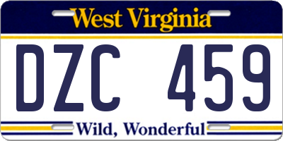 WV license plate DZC459