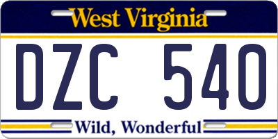 WV license plate DZC540