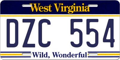 WV license plate DZC554