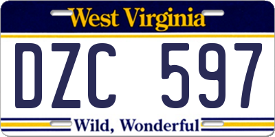 WV license plate DZC597
