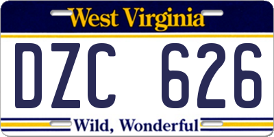 WV license plate DZC626