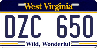 WV license plate DZC650