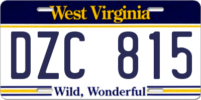 WV license plate DZC815