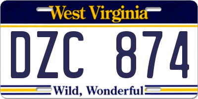 WV license plate DZC874