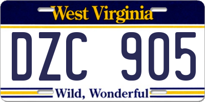 WV license plate DZC905