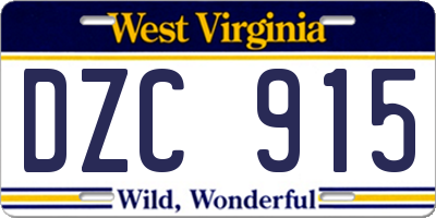 WV license plate DZC915