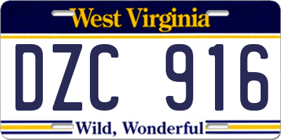 WV license plate DZC916