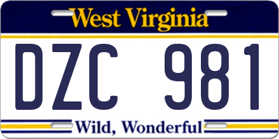 WV license plate DZC981