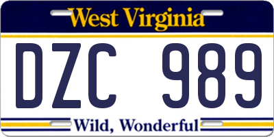WV license plate DZC989