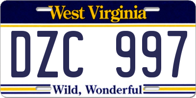 WV license plate DZC997