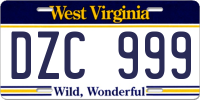WV license plate DZC999