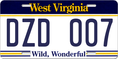WV license plate DZD007