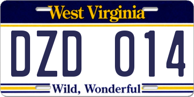 WV license plate DZD014