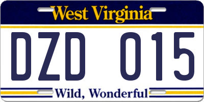 WV license plate DZD015