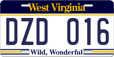 WV license plate DZD016