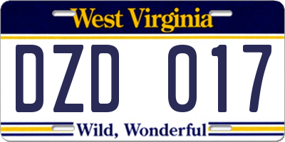 WV license plate DZD017