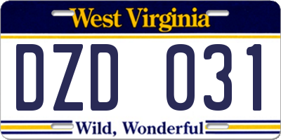 WV license plate DZD031