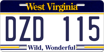 WV license plate DZD115