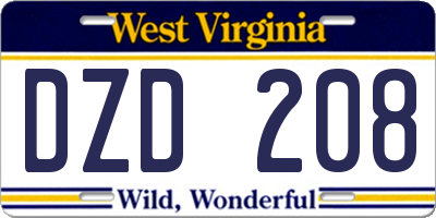 WV license plate DZD208