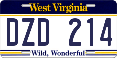 WV license plate DZD214