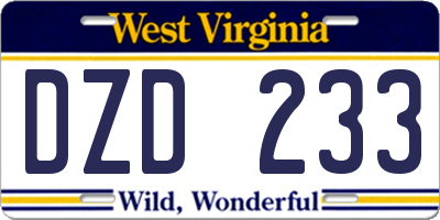 WV license plate DZD233