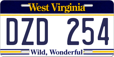 WV license plate DZD254