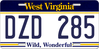 WV license plate DZD285