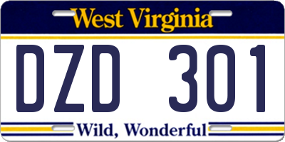 WV license plate DZD301