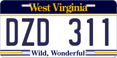 WV license plate DZD311