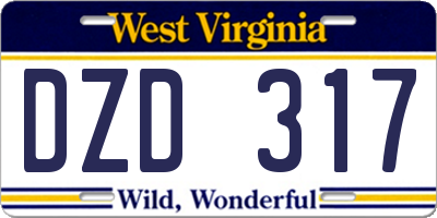 WV license plate DZD317