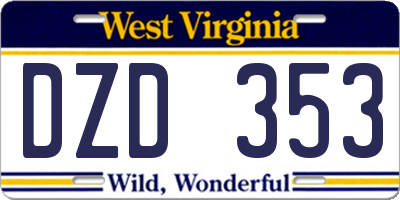WV license plate DZD353
