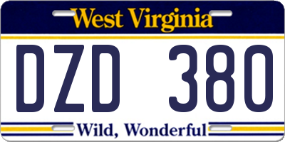 WV license plate DZD380