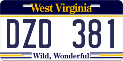 WV license plate DZD381