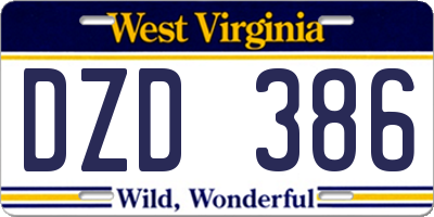 WV license plate DZD386