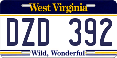 WV license plate DZD392