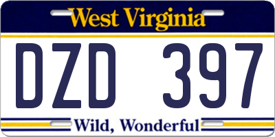 WV license plate DZD397