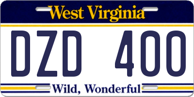 WV license plate DZD400