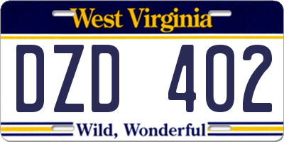 WV license plate DZD402