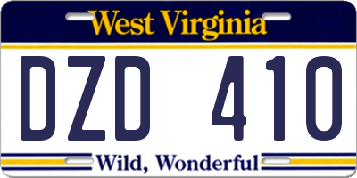 WV license plate DZD410
