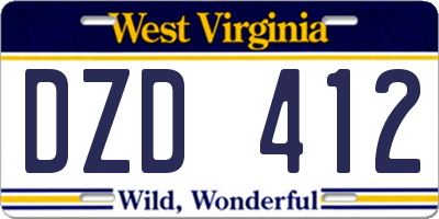 WV license plate DZD412