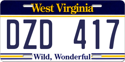 WV license plate DZD417
