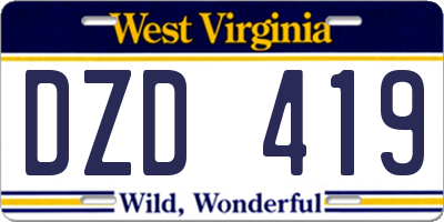 WV license plate DZD419