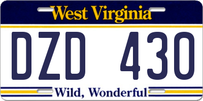 WV license plate DZD430