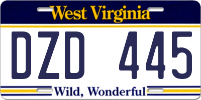 WV license plate DZD445