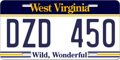 WV license plate DZD450