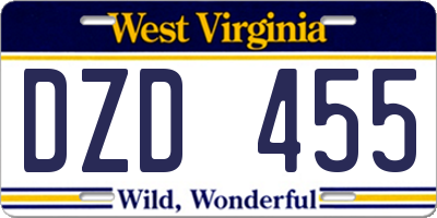 WV license plate DZD455